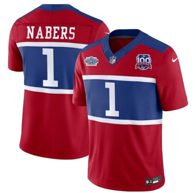 Men's New York Giants #1 Malik Nabers Red 2024 F.U.S.E. With Draft Patch Alternate 100TH Season Patch Vapor Untouchable Limited Stitched Jersey Men's New York Giants #1 Malik Nabers Red 2024 F.U.S.E. With Draft Patch Alternate 100TH Season Patch Vapor Untouchable Limited Stitched Jersey