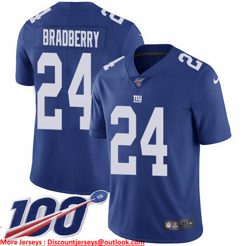 Nike Giants #24 James Bradberry Royal Blue Team Color Men's Stitched NFL 100th Season Vapor Untouchable Limited Jersey