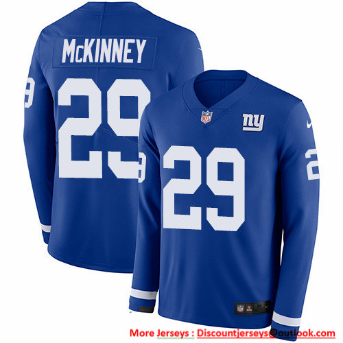 Nike Giants #29 Xavier McKinney Royal Blue Team Color Men's Stitched NFL Limited Therma Long Sleeve Jersey