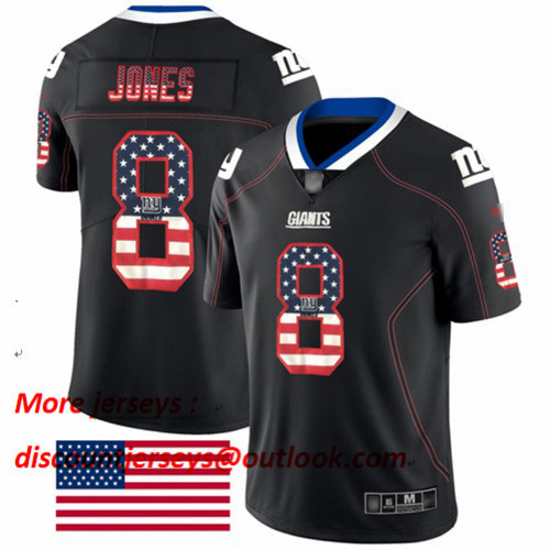 Giants #8 Daniel Jones Black Men's Stitched Football Limited Rush USA Flag Jersey Giants #8 Daniel Jones Black Men's Stitched Football Limited Rush USA Flag Jersey