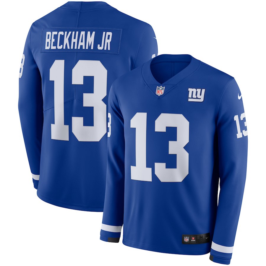 Men's Giants #13 Odell Beckham Jr Royal Blue Team Color Men's Stitched NFL Limited Therma Long Sleeve Jersey Men's Giants #13 Odell Beckham Jr Royal Blue Team Color Men's Stitched NFL Limited Therma Long Sleeve Jersey