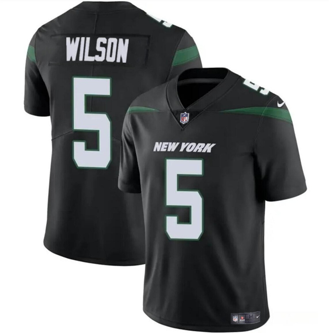 Men's New York Jets #5 Garrett Wilson Black Vapor Untouchable Limited Stitched Jersey Men's New York Jets #5 Garrett Wilson Black Vapor Untouchable Limited Stitched Jersey