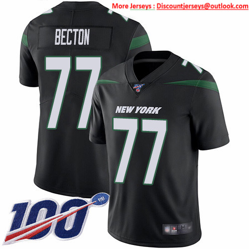 Nike Jets #77 Mekhi Becton Black Alternate Men's Stitched NFL 100th Season Vapor Untouchable Limited Jersey