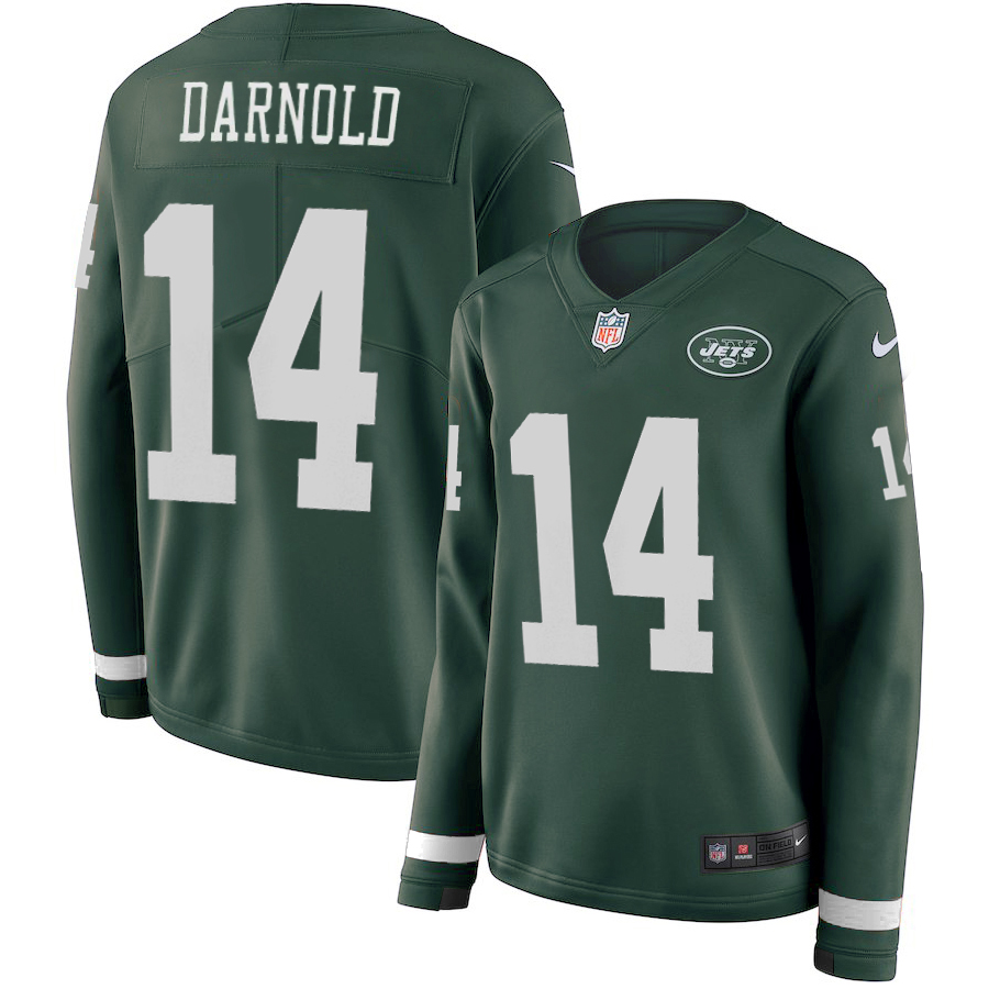 Men's Jets #14 Sam Darnold Green Team Color Men's Stitched NFL Limited Therma Long Sleeve Jersey