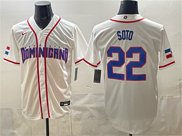 Men's Dominican Republic Baseball #22 Juan Soto White 2026 World Baseball Classic Home Stadium Stitched Jersey