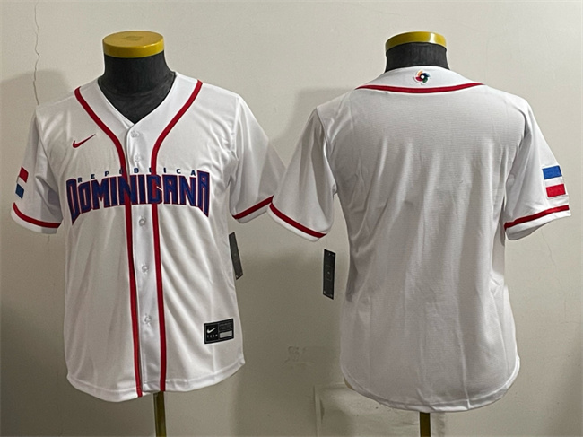 Women's Dominican Republic Baseball Blank White 2026 World Baseball Classic Home Stadium Stitched Baseball Jersey(Run Small)