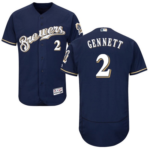 Brewers #2 Scooter Gennett Navy Blue Flexbase Authentic Collection Stitched MLB Jersey
