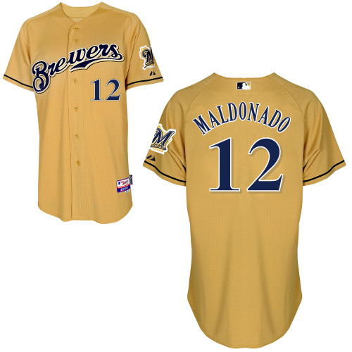 Milwaukee Brewers #12Martin Maldonado Authentic Personalized Alternate yellow Jersey