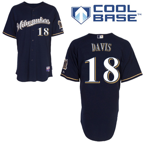 Milwaukee #18Khris Davis Brewers Authentic Personalized Alternate Road Blue Jersey