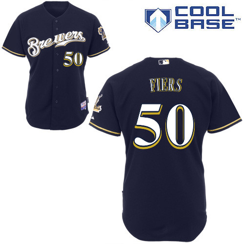 Milwaukee Brewers #50Mike Fiers Authentic Personalized Alternate Blue Jersey