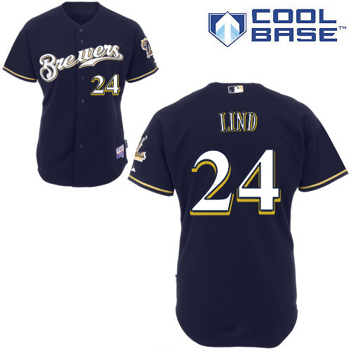 Milwaukee Brewers #24 Adam Lind Authentic Personalized Alternate Blue Jersey Milwaukee Brewers #24 Adam Lind Authentic Personalized Alternate Blue Jersey