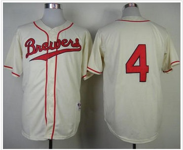 Milwaukee Brewers #4 Paul Molitor Cream 1948 Turn Back The Clock Stitched Baseball Jersey