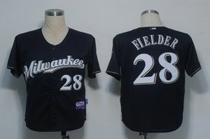Milwaukee Brewers 28 Fielder Dark Blue Cool Base M