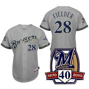 Milwaukee Brewers 28 Prince Fielder Grey Baseball Jersey 40TH