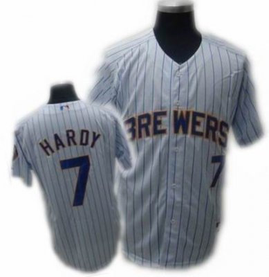 Milwaukee Brewers James Hardy Jersey #7 white blue strip
