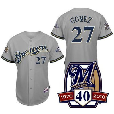 Milwaukee Brewers Jerseys #27 Carlos Gomez Grey Jersey 40TH Milwaukee Brewers Jerseys #27 Carlos Gomez Grey Jersey 40TH