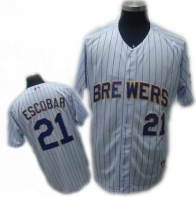 Milwaukee Brewers JERSEYS 21# ESCOBAR white blue strip