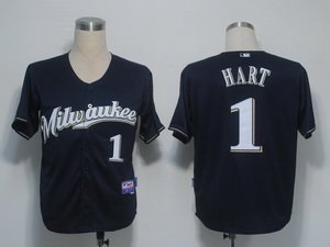 MLB Jerseys Milwaukee Brewers 1 Hart Dark Blue Cool Base(M)