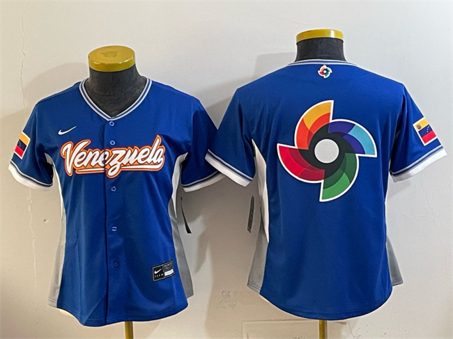 Women's Venezuela Baseball Royal 2026 World Baseball Classic Big Logo Road Stadium Stitched Baseball Jersey(Run Small)