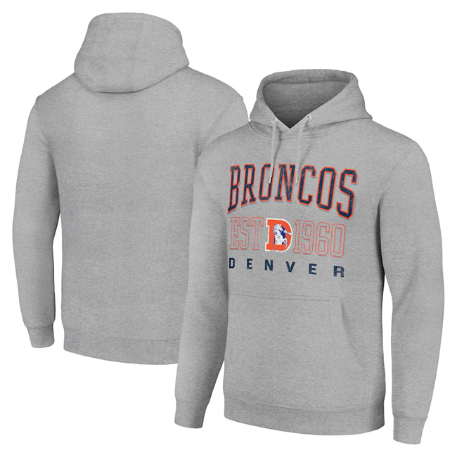 Men's Denver Broncos Grey Throwback Logo Pullover Hoodie
