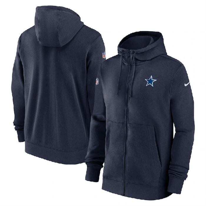 Men's Dallas Cowboys Navy Sideline Club Performance Full-Zip Hoodie
