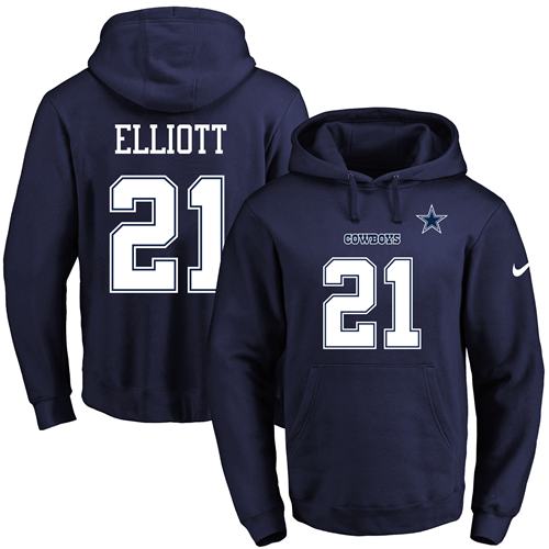 Nike Cowboys #21 Ezekiel Elliott Navy Blue Name & Number Pullover NFL Hoodie Nike Cowboys #21 Ezekiel Elliott Navy Blue Name & Number Pullover NFL Hoodie