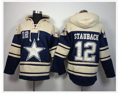 Dallas Cowboys #12 Roger Staubach Navy Blue Sawyer Hooded Sweatshirt NFL Hoodie