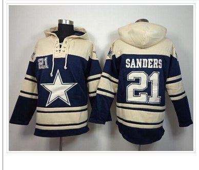Dallas Cowboys #21 Deion Sanders Navy Blue Sawyer Hooded Sweatshirt NFL Hoodie