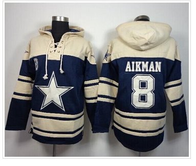 Dallas Cowboys #8 Troy Aikman Navy Blue Sawyer Hooded Sweatshirt NFL Hoodie