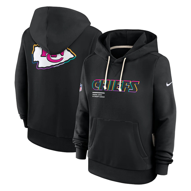 Women's Kansas City Chiefs Black 2025 Crucial Catch Club Pullover Hoodie(Run Small)