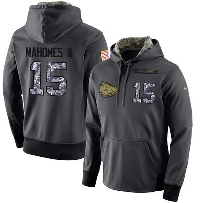 Nike Chiefs #15 Patrick Mahomes II Stitched Black Men's Anthracite Salute to Service Player Performance Hoodie