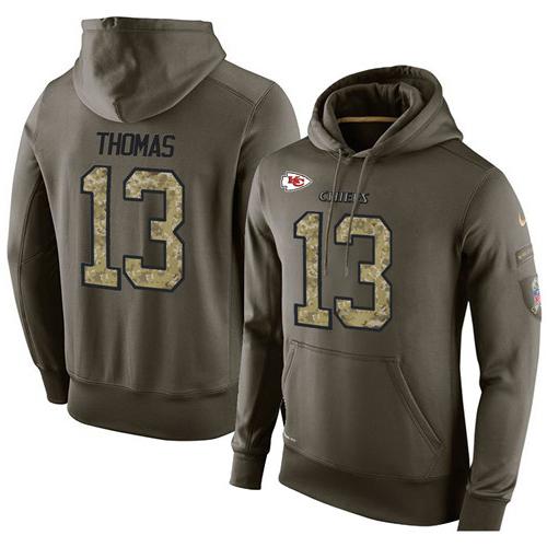 NFL Men's Nike Kansas City Chiefs #13 De'Anthony Thomas Stitched Green Olive Salute To Service KO Performance Hoodie NFL Men's Nike Kansas City Chiefs #13 De'Anthony Thomas Stitched Green Olive Salute To Service KO Performance Hoodie
