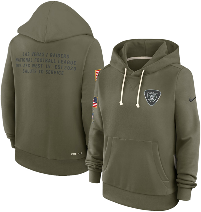 Women's Las Vegas Raiders Olive 2025 Salute to Service Sideline Standard Issue Dri-FIT Hoodie(Run Small) Women's Las Vegas Raiders Olive 2025 Salute to Service Sideline Standard Issue Dri-FIT Hoodie(Run Small)