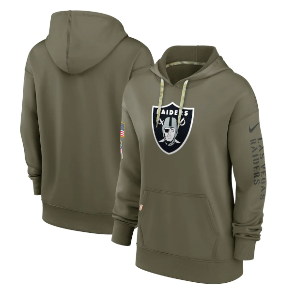 Women's Las Vegas Raiders 2022 Olive Salute To Service Therma Performance Pullover Hoodie(Run Small)