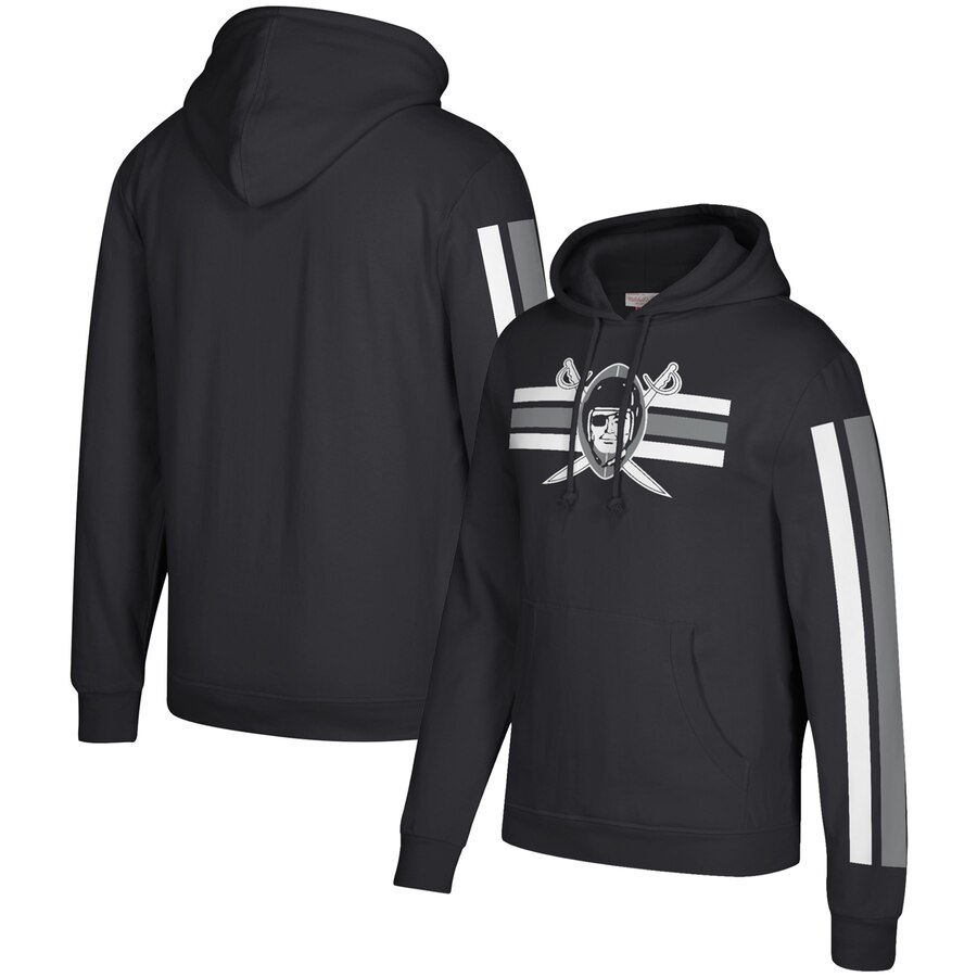 Oakland Raiders Mitchell & Ness Three Stripe Pullover Hoodie Black Oakland Raiders Mitchell & Ness Three Stripe Pullover Hoodie Black