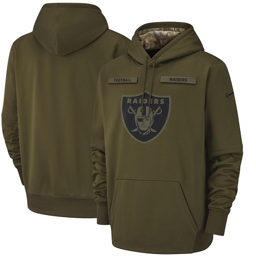 Men's Oakland Raiders Nike Olive Salute to Service Sideline Therma Performance Pullover Hoodie Men's Oakland Raiders Nike Olive Salute to Service Sideline Therma Performance Pullover Hoodie