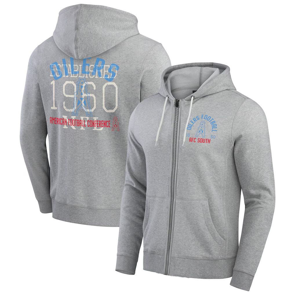 Men's Tennessee Titans Heather Gray Vintage Stripe Full-Zip Hoodie