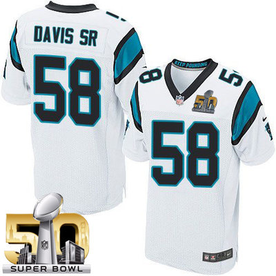 Nike Panthers #58 Thomas Davis Sr White Super Bowl 50 Men's Stitched NFL Elite Jersey Nike Panthers #58 Thomas Davis Sr White Super Bowl 50 Men's Stitched NFL Elite Jersey