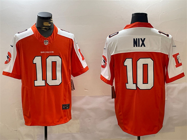 Men's Denver Broncos #10 Bo Nix Orange 2024 F.U.S.E. Throwback Vapor Limited Alternate Stitched Football Jersey Men's Denver Broncos #10 Bo Nix Orange 2024 F.U.S.E. Throwback Vapor Limited Alternate Stitched Football Jersey