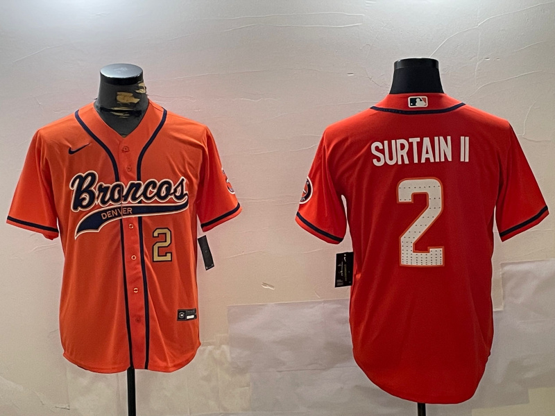 Men's Denver Broncos #2 Pat Surtain II Orange Cool Base Stitched Baseball Jersey 2 Men's Denver Broncos #2 Pat Surtain II Orange Cool Base Stitched Baseball Jersey 2