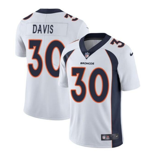 Men's Denver Broncos #30 Terrell Davis White Vapor Untouchable Limited Stitched Jersey Men's Denver Broncos #30 Terrell Davis White Vapor Untouchable Limited Stitched Jersey