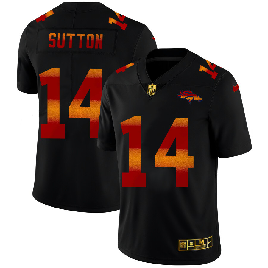 Denver Broncos #14 Courtland Sutton Men's Black Nike Red Orange Stripe Vapor Limited NFL Jersey Denver Broncos #14 Courtland Sutton Men's Black Nike Red Orange Stripe Vapor Limited NFL Jersey