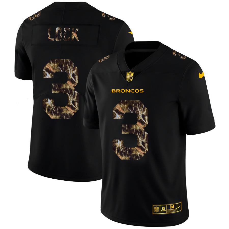 Denver Broncos #3 Drew Lock Men's Black Nike Flocked Lightning Vapor Limited NFL Jersey Denver Broncos #3 Drew Lock Men's Black Nike Flocked Lightning Vapor Limited NFL Jersey