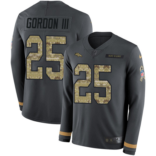 Nike Broncos #25 Melvin Gordon III Anthracite Salute to Service Men's Stitched NFL Limited Therma Long Sleeve Jersey Nike Broncos #25 Melvin Gordon III Anthracite Salute to Service Men's Stitched NFL Limited Therma Long Sleeve Jersey