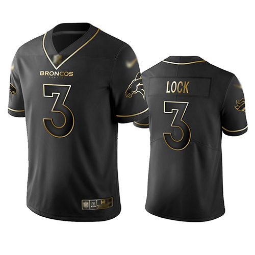 Broncos #3 Drew Lock Black Men's Stitched Football Limited Golden Edition Jersey Broncos #3 Drew Lock Black Men's Stitched Football Limited Golden Edition Jersey