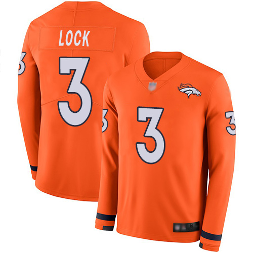 Broncos #3 Drew Lock Orange Team Color Men's Stitched Football Limited Therma Long Sleeve Jersey Broncos #3 Drew Lock Orange Team Color Men's Stitched Football Limited Therma Long Sleeve Jersey