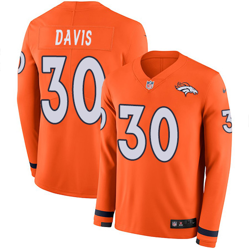 Nike Broncos #30 Terrell Davis Orange Team Color Men's Stitched NFL Limited Therma Long Sleeve Jersey Nike Broncos #30 Terrell Davis Orange Team Color Men's Stitched NFL Limited Therma Long Sleeve Jersey