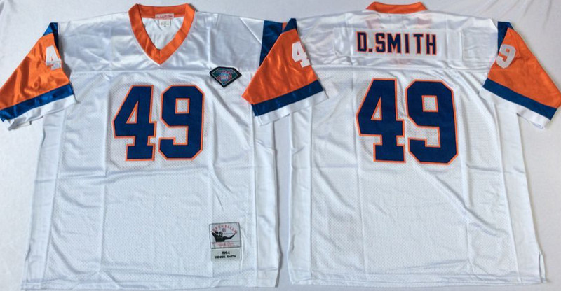 Mitchell And Ness Broncos ##49 Dennis Smith white Throwback Stitched NFL Jersey