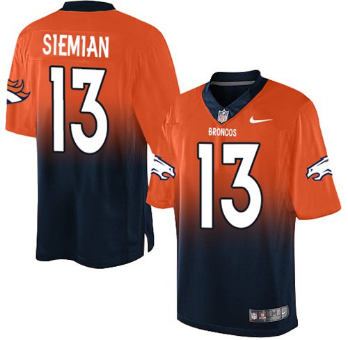 Nike Broncos #13 Trevor Siemian Orange Navy Blue Men's Stitched NFL Elite Fadeaway Fashion Jersey Nike Broncos #13 Trevor Siemian Orange Navy Blue Men's Stitched NFL Elite Fadeaway Fashion Jersey