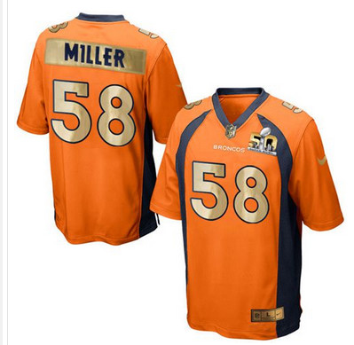 Nike Broncos #58 Von Miller Orange Team Color Men's Stitched NFL Game Super Bowl 50 Collection Jersey